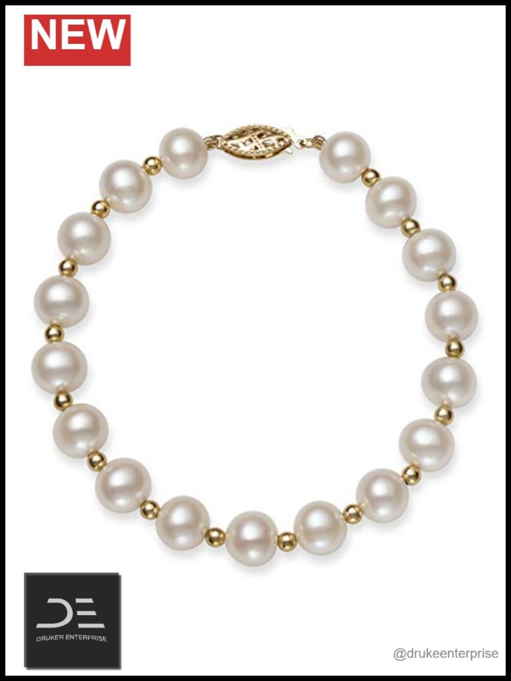 8.0-8.5mm AA Quality Freshwater Pearl Strand Bracelet 14K Gold 7.5"